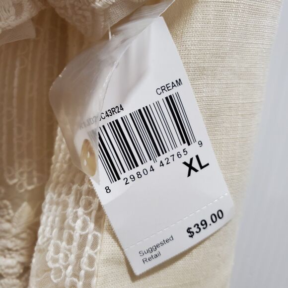 Rabbit Rabbit Designs Blouse Womens XL Crochet Lace Boho Sheer Floral Cream NWT - Picture 6 of 9